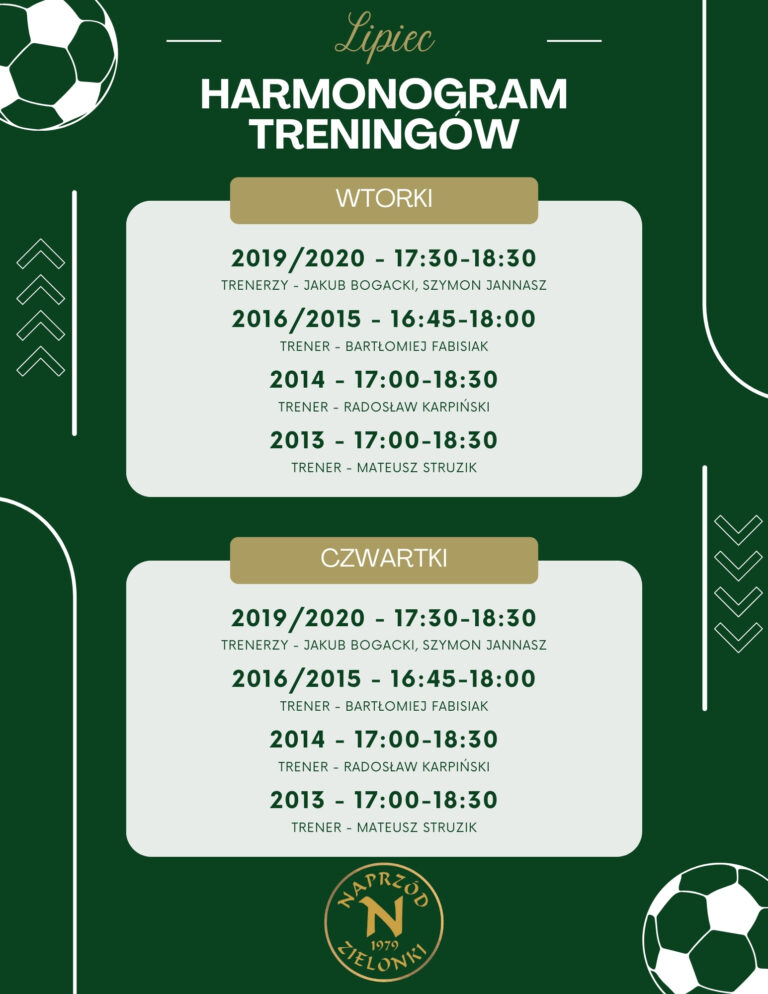 Harmonogram treningów Akademii